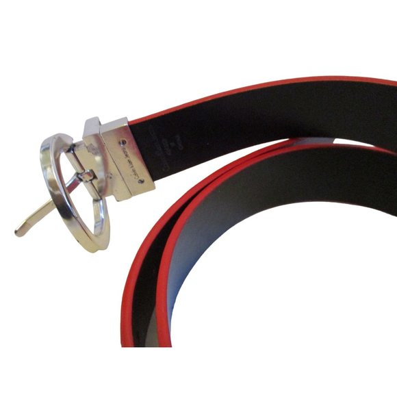 *Calvin Klein Red Leather MOD Belt Chunky Signature Silver Buckle - Picture 3 of 5
